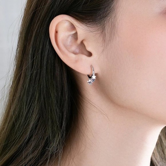 NEW 925 Sterling Silver Star Hoop Earrings - Picture 4 of 8